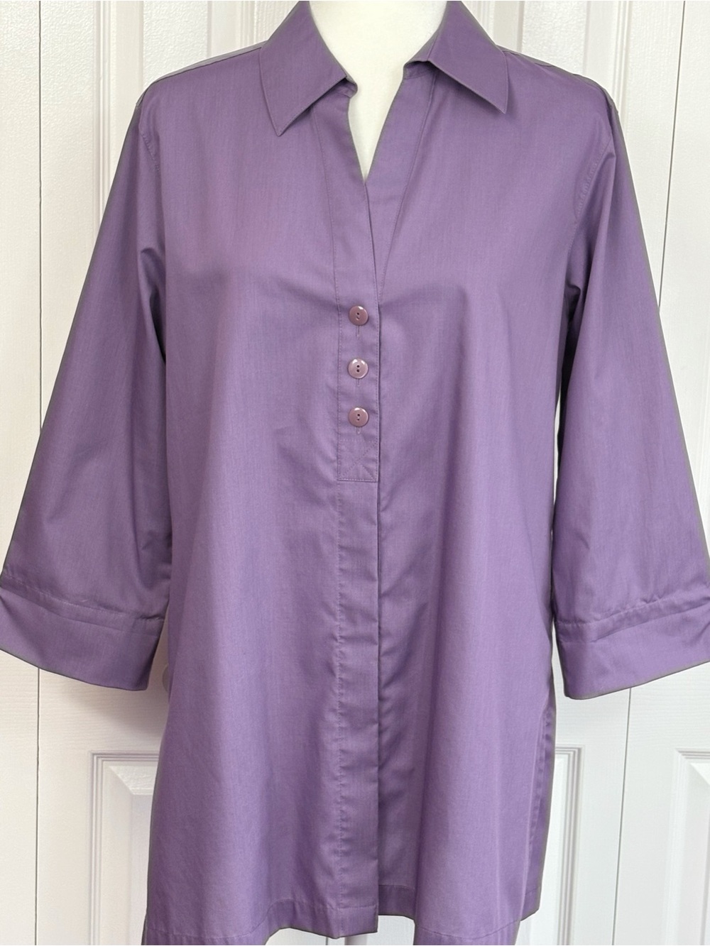 Foxcroft Purple Wrinkle-Free Shaped Fit 3/4 Sleeve Button Back Blouse 12